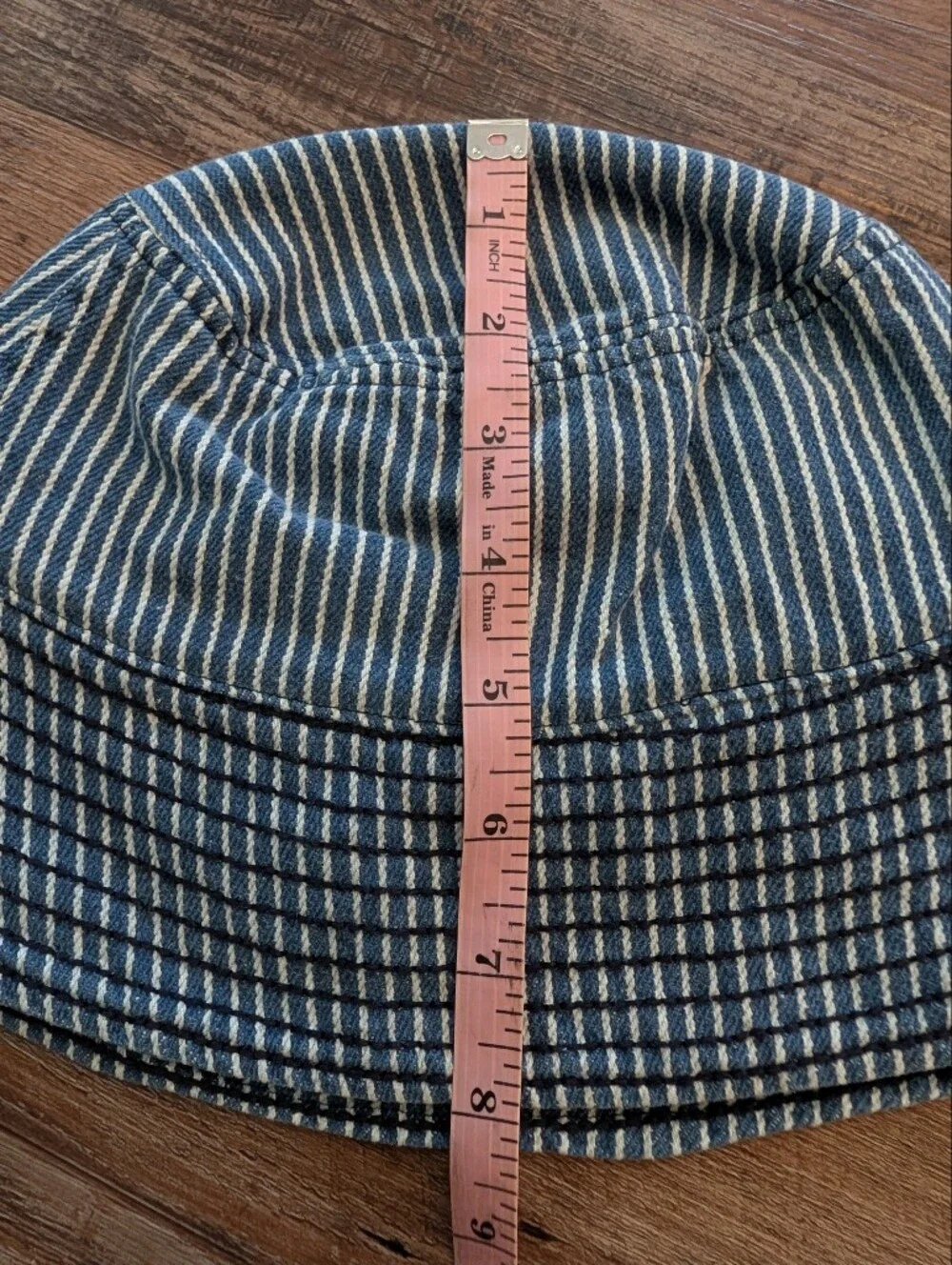 Damson Madder Cotton Washed Denim Stripe Bucket Hat